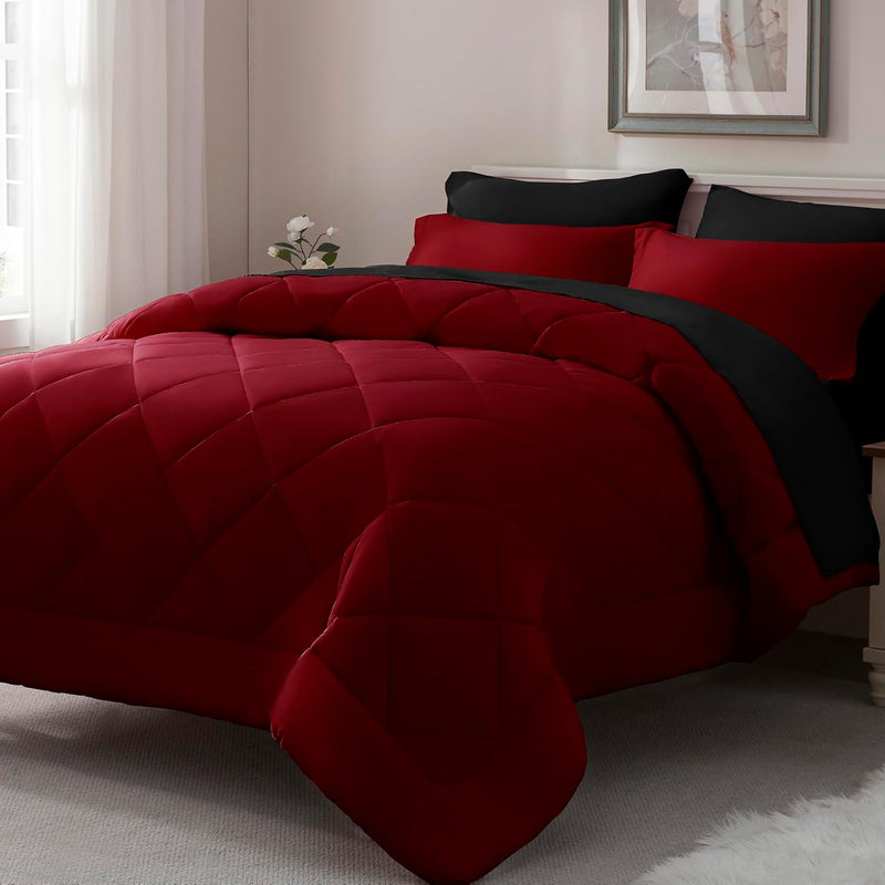 ELNIDO QUEEN® Purple Comforter Set Queen - 7 Pieces Bed in a Bag Queen Size, Bed Set for All Seasons, Ultra Soft Bedding Sets with Comforter, Flat Sheet, Fitted Sheet, Pillowcases and Pillow Shams