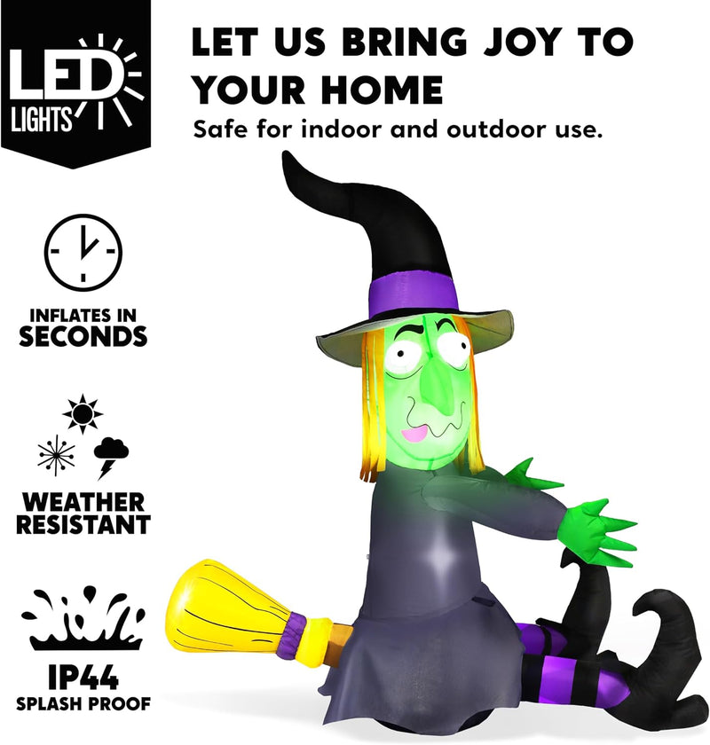 Joiedomi 4FT Halloween Inflatable Witch with Build-in LED Lights - Outdoor Blow Up Decor for Yard, Trees & Parties | Witch Decorations, Waterproof Halloween Inflatables Outdoor, Blow Up Yard Decor
