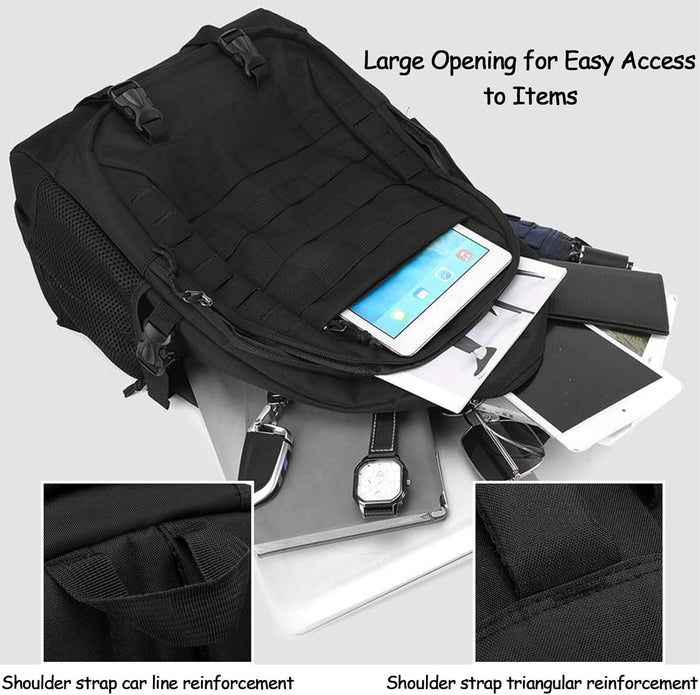 Lawaia Tactical Backpack Military Rucksack 45L Waterproof Hiking Packs Army Survival Assault Backpack Outdoor Sports Fishing Camping Bag Gym Backpacks for Men-Black