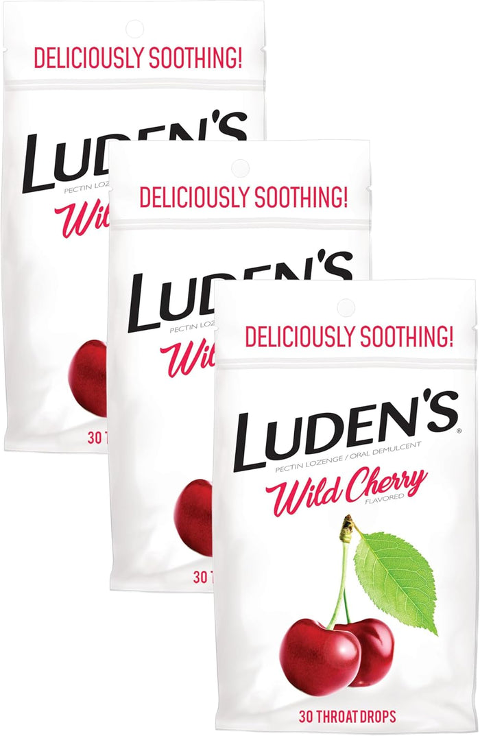 Luden's Sore Throat Relief Lozenges for Minor Everyday Irritation & Dry Mouth, Wild Cherry Flavored Drops, 30 Count