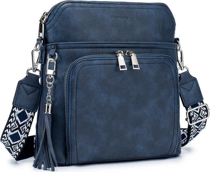 Roulens Crossbody Purse for Women Vegan Leather Medium Crossbody Wallet Bag for Travel Women Shoulder Handbags with Tassel