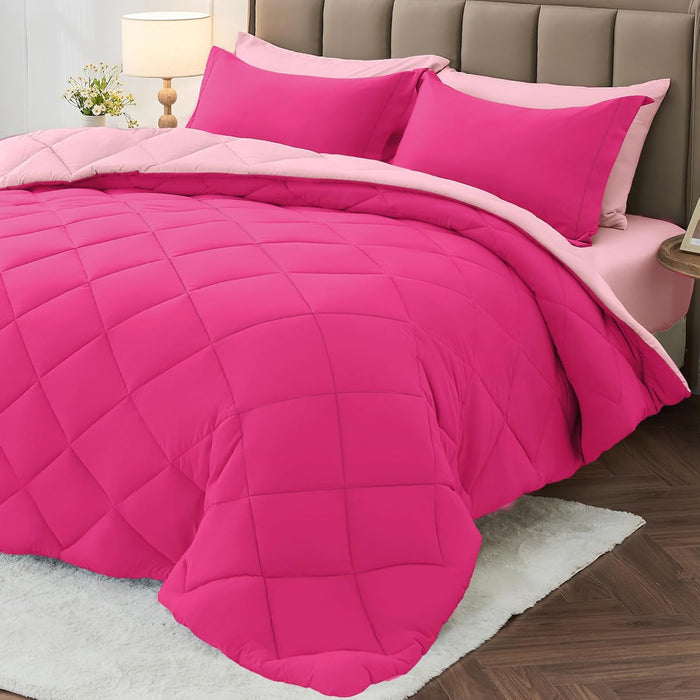 MUXHOMO 5 Pieces Twin Comforter Set, Reversible Bed in a Bag Twin Size, All Season Bedding Set with Comforter, Flat Sheet, Fitted Sheet, Pillowcases & Shams, Light Grey & Beige