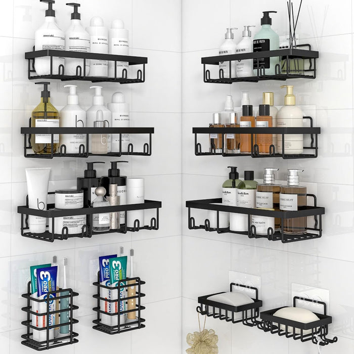 10 Pack Shower Caddy Organizer Rack Shelf for Inside Shower, Self Adhesive Wall Storage Basket Rustproof Stainless Steel Shampoo Holder Bathroom Accessory Decor Set, White