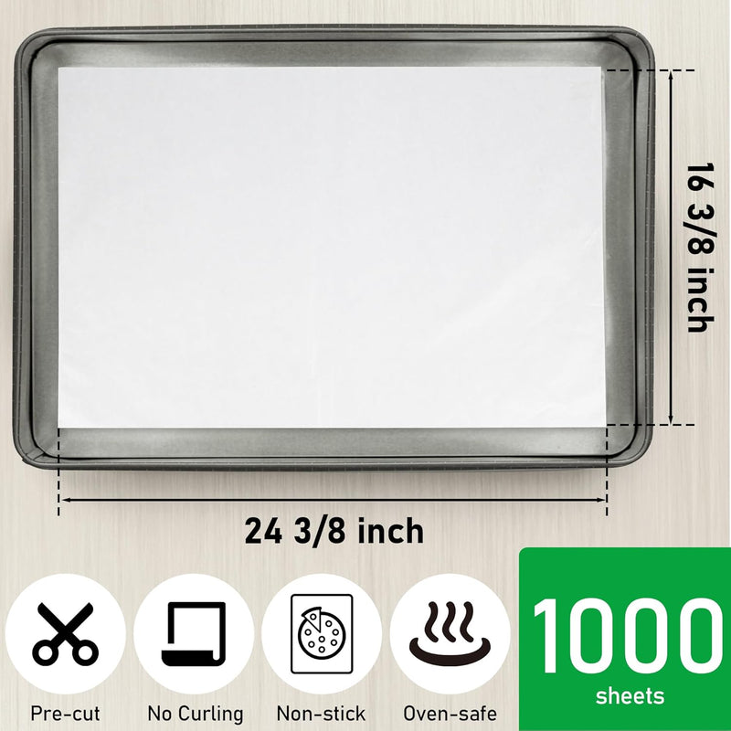 1000 Pcs, 16-3/8" x 24-3/8" Non-Stick Precut Parchment Paper Baking Sheets Full Pan liner for Bake (White)