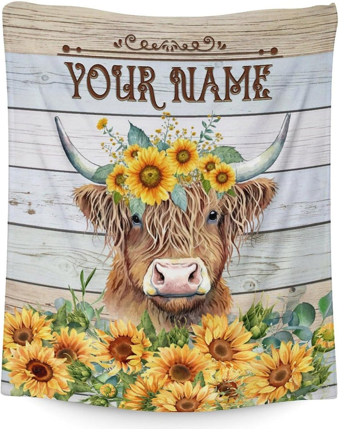 Highland Cow Blanket, Cute Cow Throw Blanket Gift for Women Girls Highland Cow Lovers, 50x40 Inches Soft Fuzzy Flannel Sunflower Blankets for Crib Couch Sofa Travel