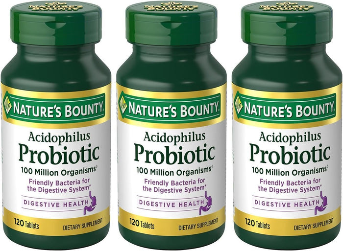 Nature's Bounty Acidophilus Probiotic, Daily Probiotic Supplement, Digestive Health, 200 Tablets, Twin Pack
