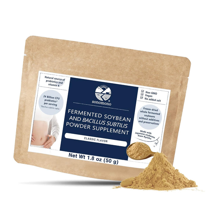 sonomono Japanese Natto Mild Flavor, Fermented Soybean Powder. Traditional superfood, Freeze-Dried, Non-GMO, Vegan. Natural Source of Probiotics, Prebiotics, Vitamin K. Made in Japan, 60 g