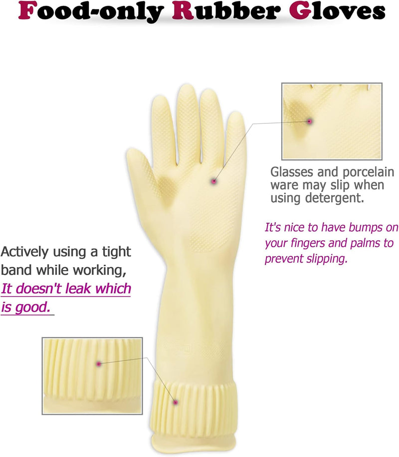 Mamison Quality Non-Slip Reusable Rubber Gloves. Kitchen & Cleaning House Hold (White Medium (2 Pairs))