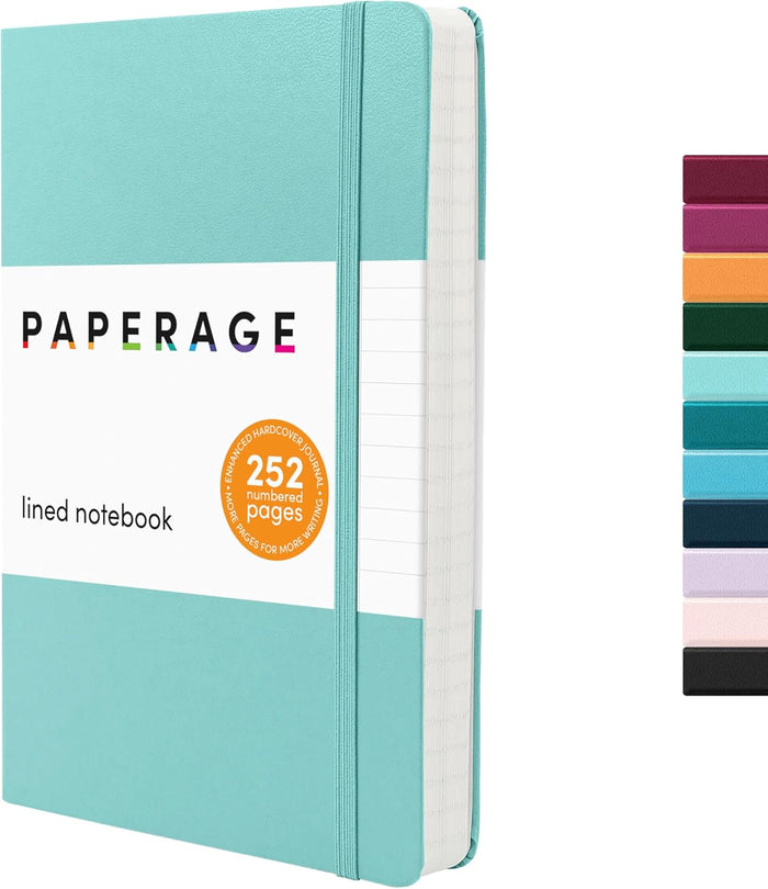 PAPERAGE Lined Journal Notebook, (Black), 160 Pages, Medium 5.6 in x 8 in - 100 GSM Thick Paper – Hardcover Journaling Notebook for Work, School & Note Taking