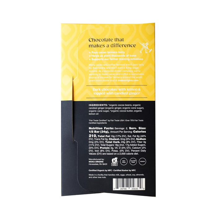 Moka Origins Organic Chocolate Bar Pack – Bean-to-Bar, Direct & Fair Trade, Small-Batch, Ethically Sourced, Gourmet, Artisan Craft Chocolate (6-Pack, Lemon Ginger)