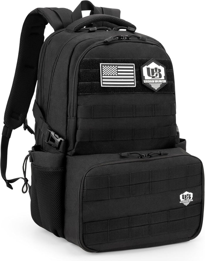 Jueachy Tactical Backpack with Lunch Box for Men: Laptop Compartment Bookbag with lunchbox for Work School for Women Mens Black