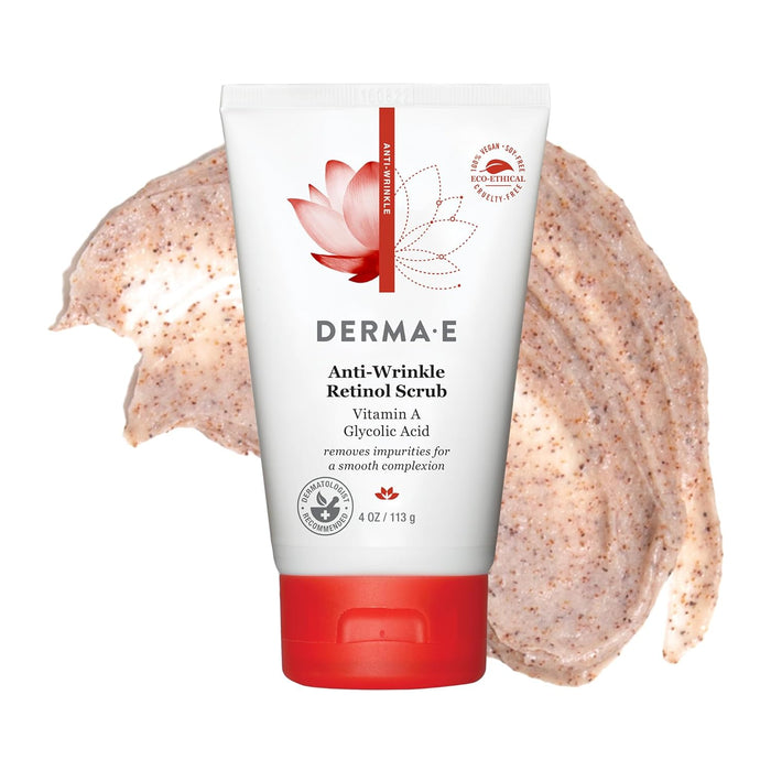 DERMA E Anti-Wrinkle Scrub – Anti-Aging Face Wash with Glycolic Acid and Vitamin A – Cleansing and Exfoliating Treatment Removes Makeup, Oil and Impurities, 4 oz