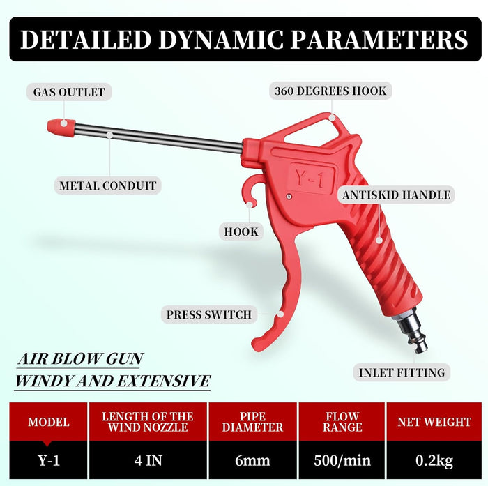 High-Power Air Blow Gun Industrial & Household Dual-Purpose Air Duster Rubber Guard Nozzle Compressor Dust Cleaning Tool Car Detailing Cleaning Tool