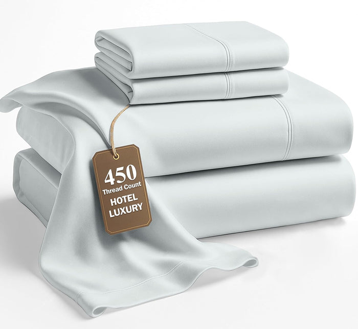 LANE LINEN Twin XL Sheet Sets – 450 Thread Count 100% Cotton Sheets, Cooling Sateen Weave, 15” Deep Pocket Fully Elasticized Fitted Sheet, Premium Dorm Room Bedding, White