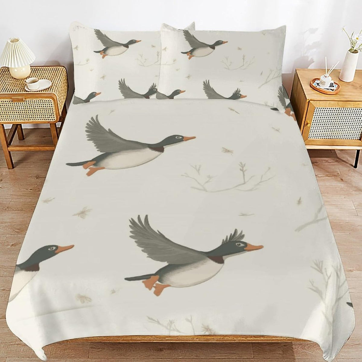 Yellow Duckies Waves Comforter Sets Full Size 3pcs Queen Comforter Bedding Set with 2 Pillowcases for Kids 79"x90"(Full)