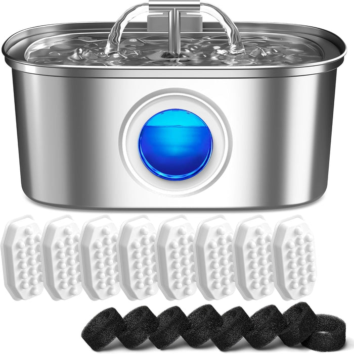Cat Water Fountain Stainless Steel: 108oz/3.2L Automatic Pet Water Fountain Dog Water Dispenser with Water Level Window - for Cats Inside