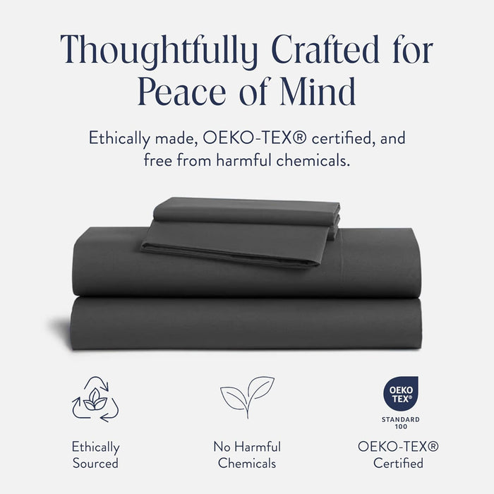Brooklinen Luxury Sateen 4 Piece Sheet Set - 100% Cotton Bed Sheets, Soft & Durable King Size Sheets Set in Slate Grey, Oeko-TEX Certified Bedding Set, 1 Fitted Sheet, 1 Flat Sheet, 2 Pillowcases