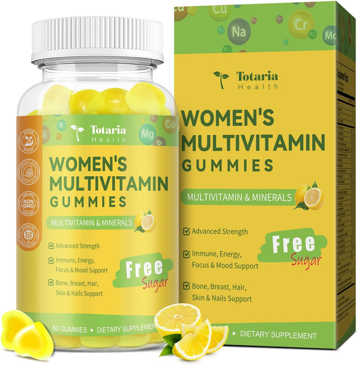 Sugar Free Multivitamin Gummies for Women 14+ w/Iron, Inositol, Folate, Biotin, Womens Daily Multivitamin Gummy w/Vitamin A, C, B, D3, K2, for Hair, Skin, Energy, Immune, Strawberry Flavor