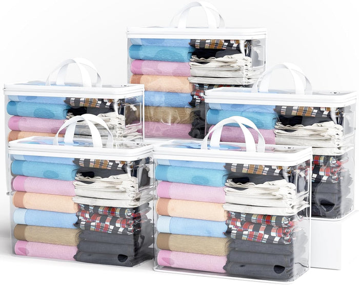 10PACK Clear Zippered Storage Bags for Clothes, 22L Clear Storage Bag, and Blanket Storage Bags for Bedding, Linen, Blankets, Comforters, Clothing & Toys (Purple)