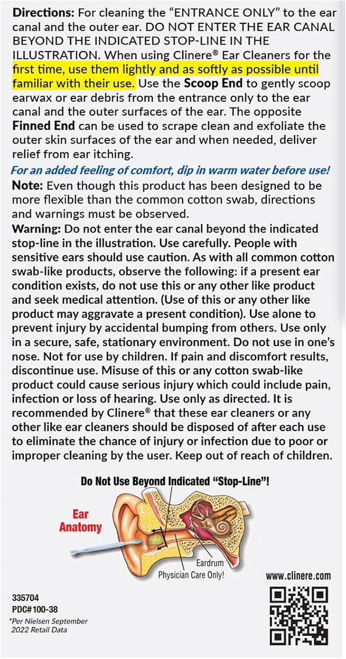 Clinere Ear Cleaners, Gentle Canal Cleaning and Ear Wax Removal Tool, Itch Relief, Exfoliates, 36 Count