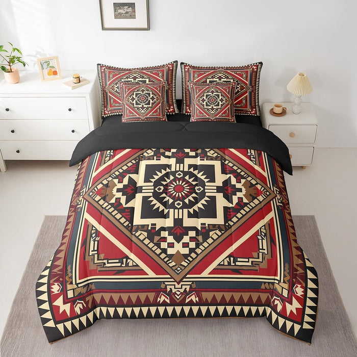 Feelyou Bohemian Bed Set For Kids Boys Girls Twin Size Geometric Striped 7 Pieces Beeding Set Ultra Soft Native American Design Boho Bed in a Bag with Comforter, Sheets, Pillowcases Western Room Decor