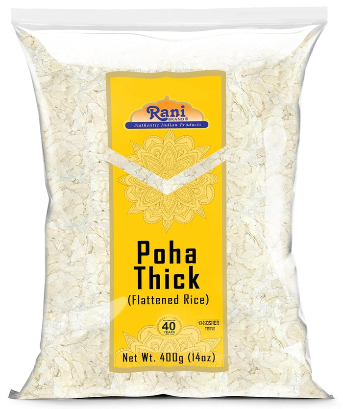 Rani Poha (Powa) Thick Medium-Cut (Flattened Rice) 64oz (4lbs) 1.81kg ~ All Natural, Salt-Free | Vegan | Kosher | No Colors | Gluten Friendly | Indian Origin