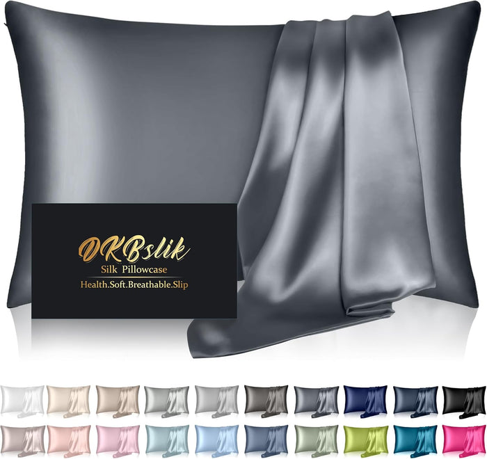 Silk Pillow Cases 2 Pack, Mulberry Silk Pillowcases Standard Set of 2, Health, Smooth, Anti Acne, Beauty Sleep, Both Sides Natural Silk Satin Pillow Cases for Women 2 Pack with Zipper for Gift,White