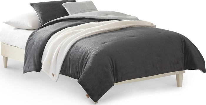 UGG Full/Queen Comforter Set 5 Piece Bed in a Bag with Throw Blanket, Decorative Pillow, Shams, Reversible Hypoallergenic Washable Luxury Warm Fluffy Bedding Set, Brown Birch (Remina)