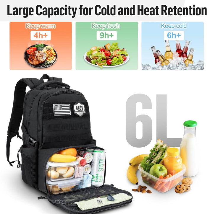 Jueachy Tactical Backpack with Lunch Box for Men: Laptop Compartment Bookbag with lunchbox for Work School for Women Mens Black