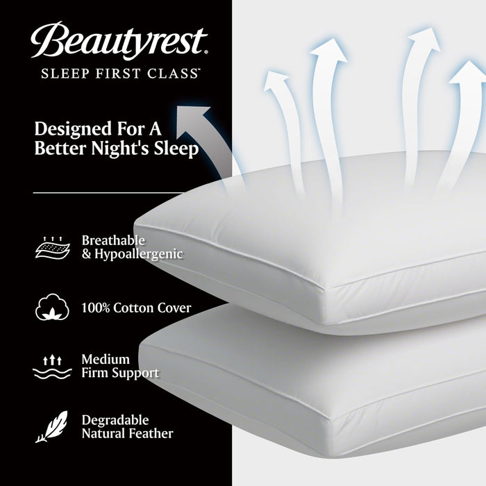 Beautyrest Goose Feather Down Fiber Gusseted Hotel Luxury Bed Pillows, 100% Cotton Cover, Jumbo Size Set of 2, White 2 Count