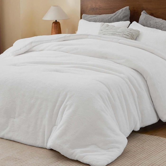 BEDELITE Faux Fur Fleece Queen Comforter Set - Fluffy & Warm Grey Comforter Queen Size，Ultra Soft and Cozy Winter Bedding Set,Fuzzy Thick Bed Set,1 Comforter and 2 Pillowcases