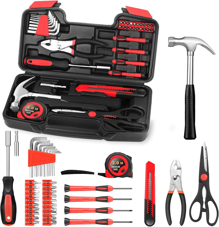 39 Piece Household Tool Set General Repair Small Hand Tool Kit Basic Home Tool Set in Toolbox Storage Case for Home Garage Office College Dormitory Use, Orange