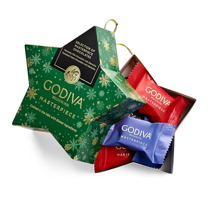 Godiva Holiday Masterpiece Gift Tin, Assorted Milk & Dark Chocolates with Ganache and Caramel, Gourmet Christmas Gift, Kosher & Halal, 50 Pc