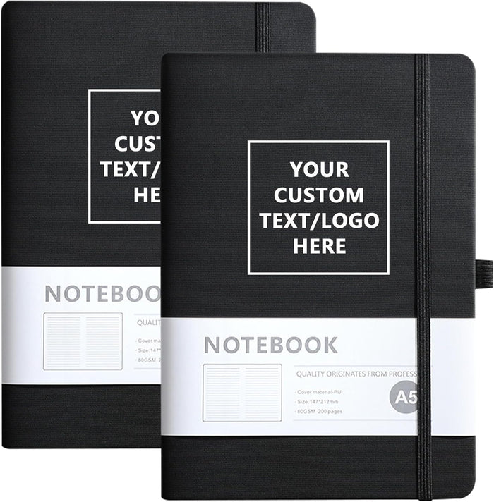Personalized Notebook-Can Engrave Logo/Text/Image, Customizable A5 Journal Notebook -192 Lined Pages 8.3 x 5.8 Inch，black+blue+grey
