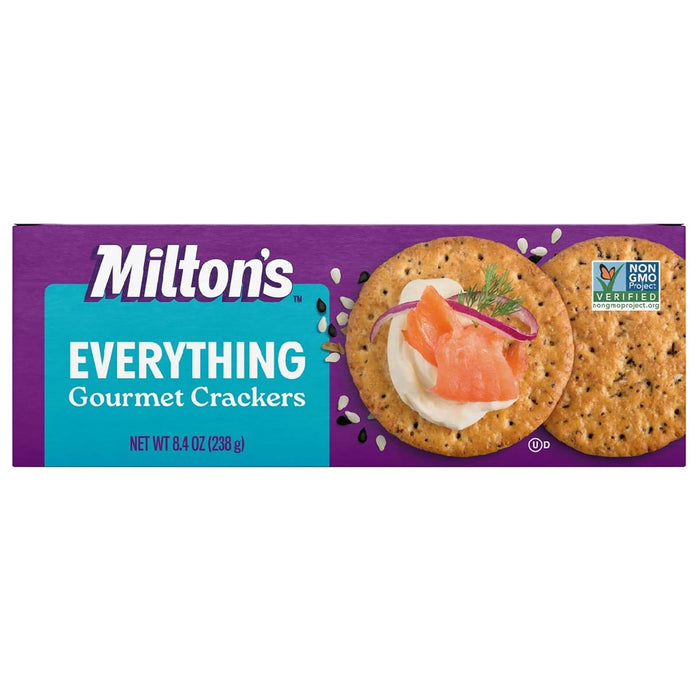 Milton's Gourmet Crackers, Everything - Non-GMO Project Verified, Natural Ingredients, Kosher, Everything Bagel Inspired, Great for Charcuterie Boards - 8.4 Oz