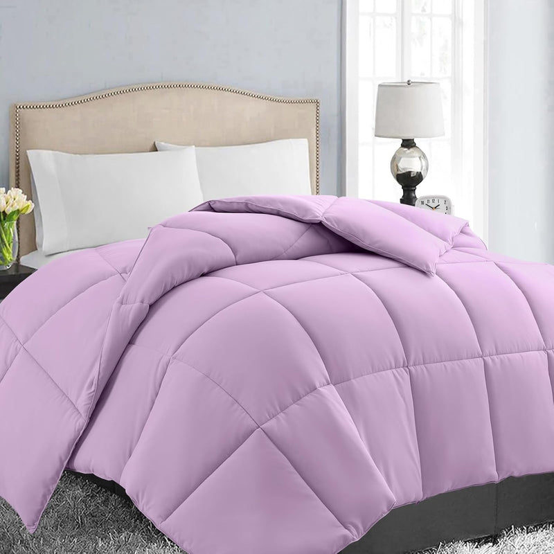 EASELAND Oversized Queen Down Alternative Comforter - Quilted Duvet Insert for All Seasons, Soft Lightweight with Corner Tabs, Summer Winter Warm Bedding, Black 98×98 Inches