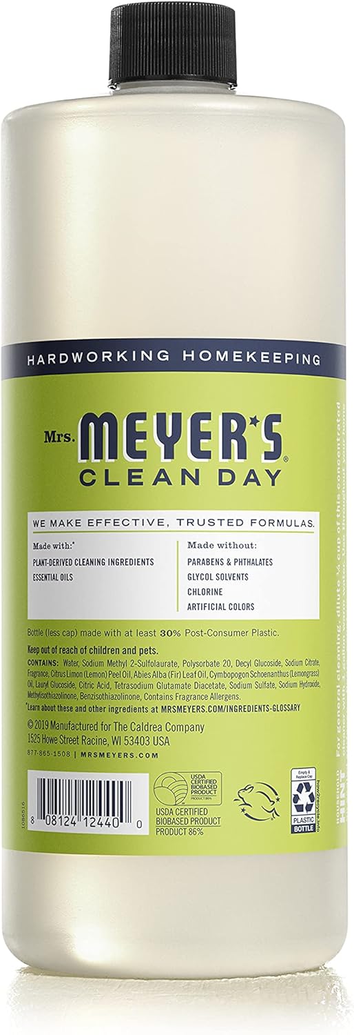 MRS. MEYER'S CLEAN DAY Multi-Surface Cleaner Concentrate, Use to Clean Floors, Tile, Counters, Lemon Verbena, 32 fl. oz