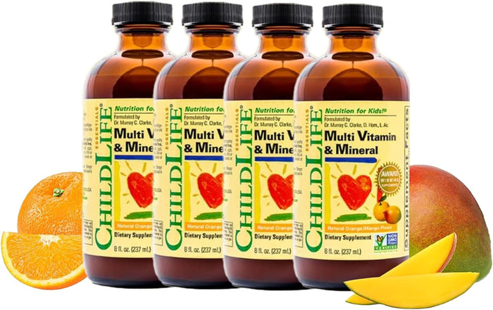 CHILDLIFE ESSENTIALS Kids Multivitamin & Mineral - Kids Vitamins, Liquid Multivitamin for Kids, Toddler Multivitamins, Liquid Vitamins, Baby Multivitamin - Natural Orange & Mango, 8 Fl Oz (Pack of 2)