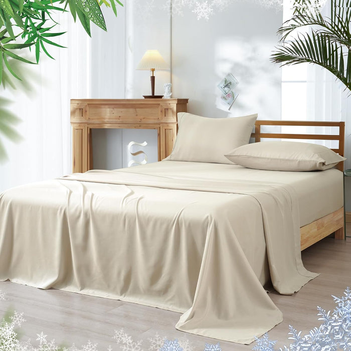 PHF Cooling Sheets Set California King Size, Rayon Derived from Bamboo & Polyester, Breathable & Wrinkle Free Silky Soft Bed Sheets, Wider Elastic Band 16" Deep Pocket Sheets & Pillowcase, Sage Green