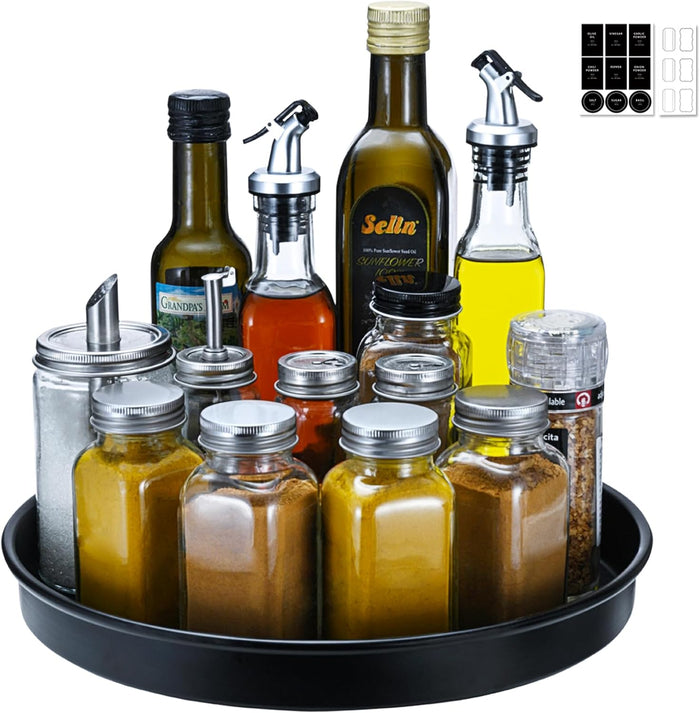 Amolliar Lazy Susan Organizer, Non-Skid Metal Rotating Turntable for Cabinet, Kitchen, Fridge, Pantry Storage, Spice Rack Condiment, Tray for Household Purpose, Under Sink Organizer, 10" 4 Pack Black
