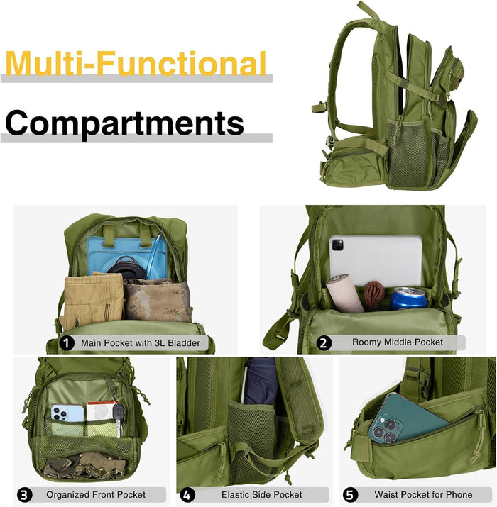 CVLIFE Tactical Hydration Backpack 3L, Lightweight Water Bag Hydration Pack, Hiking Backpack with Water Bladder for Men Women, Heavy Duty Molle Water Backpack for Cycling, Running, Hunting Green