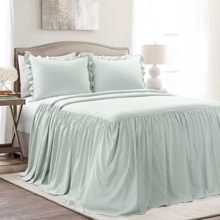 Lush Decor Ruffle Skirt Bedspread Set - 3-Piece Luxurious Farmhouse Bedding - Elegant Ruffle Detail - Timeless Style - Soft Lightweight Sheets - Queen, Navy