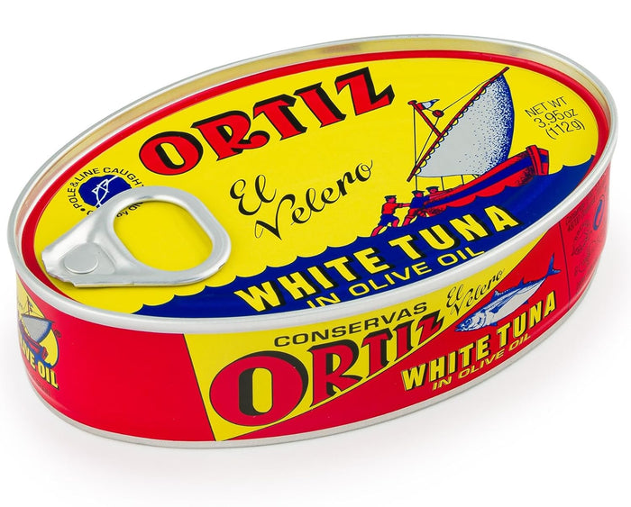 Ortiz White Tuna in Olive Oil, Fresh Tender Slices, Spanish Wild Caught Tuna, High in Protein and Omega 3 Fats, Excellent in Salad, Pasta or Sandwiches - No Need to Add Mayo, 3.95oz Can (Pack of 6)