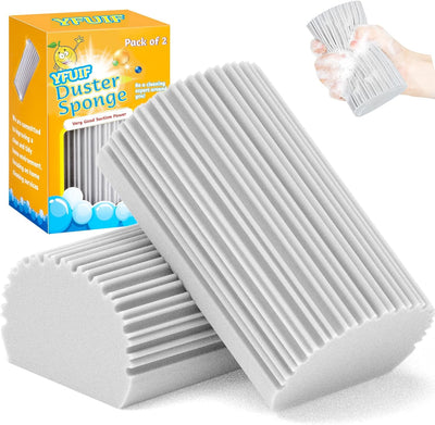 2-Pack Damp Clean Duster Sponge, Magic Sponge Eraser Baseboard Cleaner Tool, Dusters for Cleaning Blinds, Glass, Vents, Railings, Mirrors,Window Track Grooves and Faucets