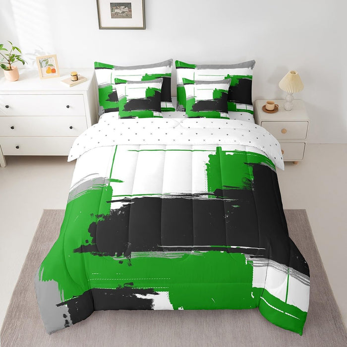 Feelyou Modern Abstract Art Bed Set for Kids Boys Girls Twin Size Art Decor 7 Pieces Beeding Set Ultra Soft Stripe Line Art Bed in a Bag with Comforter, Sheets, Pillowcases Retro Geometric Room Decor