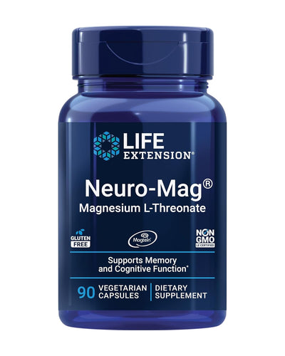 Life Extension Neuro-Mag Magnesium L-Threonate, Memory Health, Quick Thinking, Cognitive Health Support, Vegetarian, Non-GMO, 90 Vegetarian Capsules (144 mg from 2000 mg Magtein magnesium L-threonate
