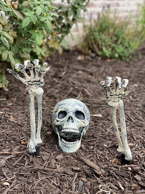 AISENO Realistic Skeleton Stakes Halloween Decorations Outdoor for Lawn Garden Zombie Hands and Skull Set for Outdoor Yard Graveyard Scene