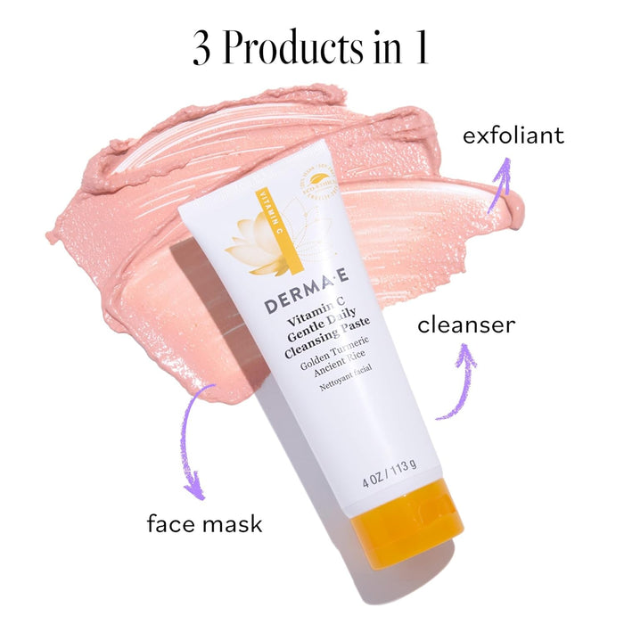 Derma E Vitamin C Gentle Daily Cleansing Paste, 4.0 Oz, Vitamin C Face Mask or Facial Wash with Turmeric, Brightening and Clarifying Facial Mask and Scrub