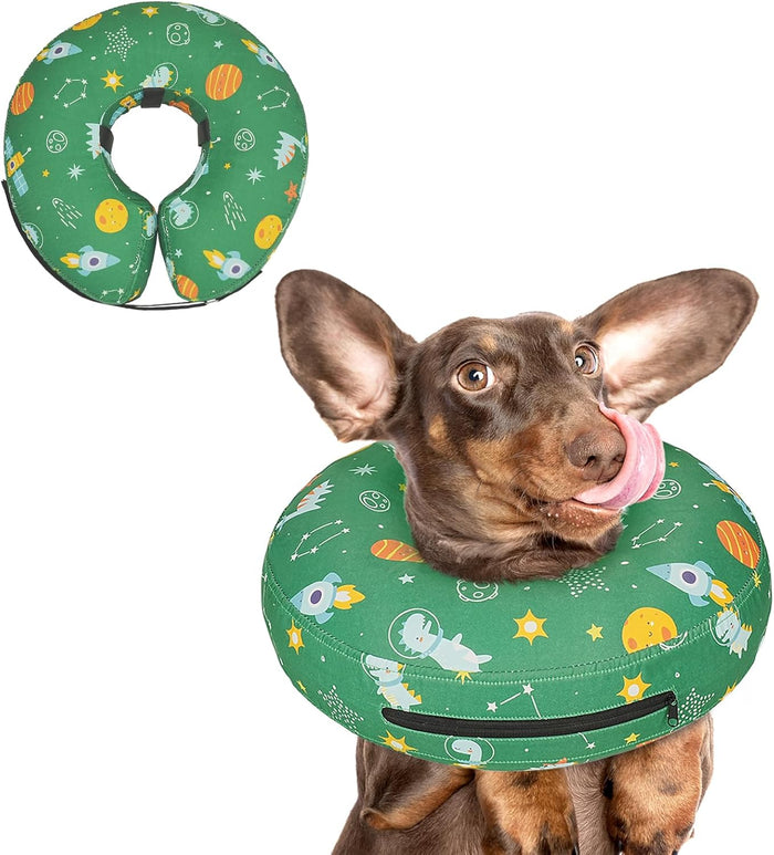 Elevated Inflatable Dog Cone Collar to Stop Licking, Dog Donut Collar After Surgery, Soft Pet Cone Alternative for Small Medium Large Dogs