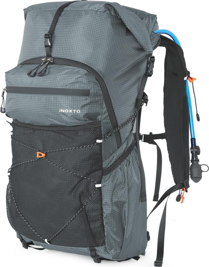 Hiking Backpack for Men and Women, 30L Waterproof Camping Backpack with 3L Water Bladder and Rain Cover, Lightweight Outdoor Sport Travel Daypack Rucksack for Climbing Cycling (Light gray)